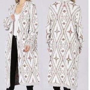 Women's Geometric Patterned Cardigan - White and Brown